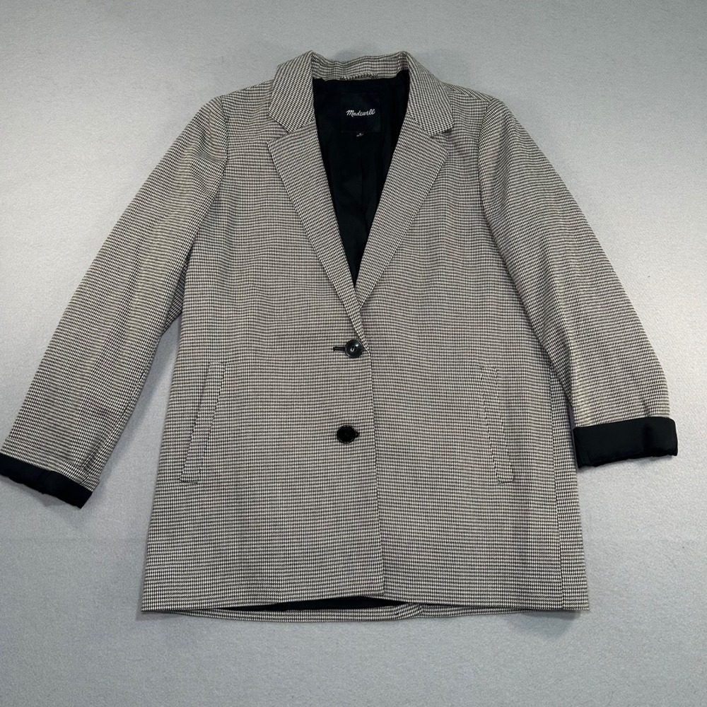 Madewell Blazer Womens Size Medium Black White Houndstooth Two Button Jacket